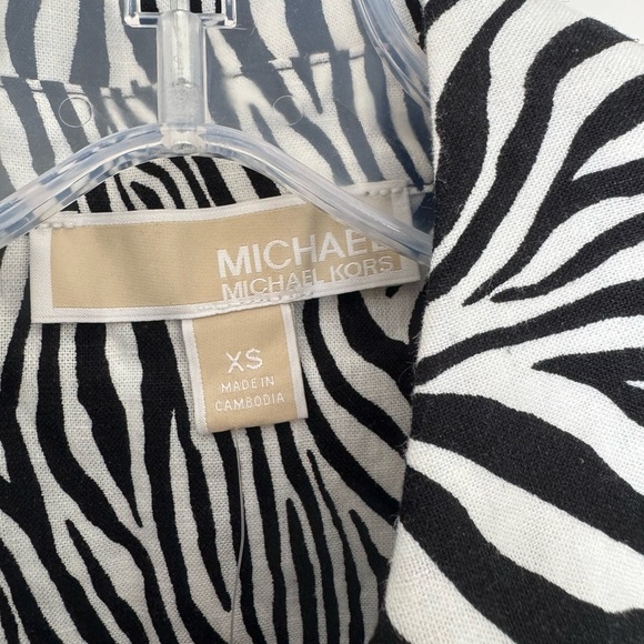 Michael Kors Womens Zebra Print Tunic Top XS Black Button Down Linen Blend NWT - Picture 3 of 14